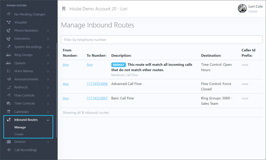 Manage Inbound Route